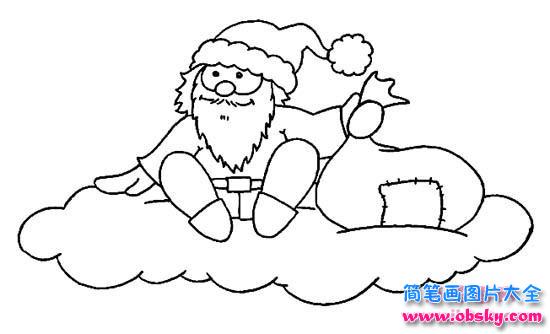 圣诞老人简笔画：天上云端的圣诞老人