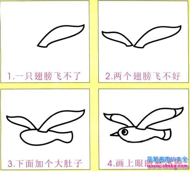 海鸥简笔画画法步骤：怎么画海鸥