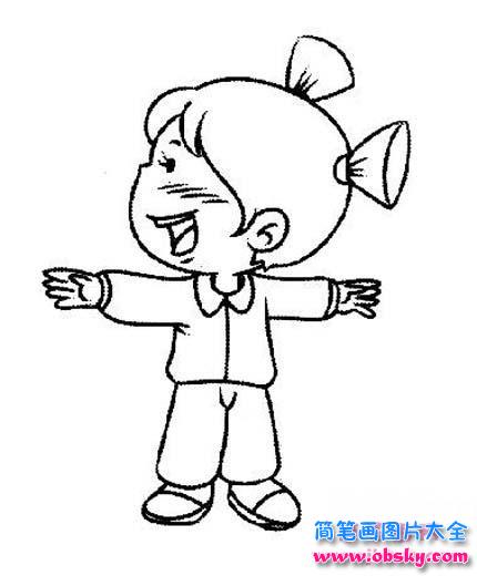 小女孩简笔画：做操的女孩