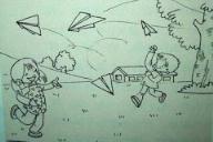 怎么画快乐六一儿童节：玩纸飞机简笔画的教程