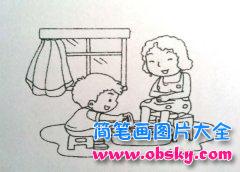 小学生三八妇女节主题简笔画图片：我帮妈妈洗脚