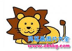 儿童彩色狮子简笔画图片：趴在地上的狮子