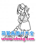 五一劳动节人物简笔画:扫地的女孩