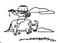 怎么画幼儿清明节：牛背上的牧童简笔画的教程