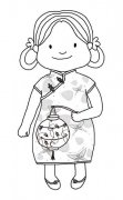 元宵节人物简笔画图片：提花灯的小女孩
