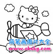 少儿凯蒂猫简笔画图片：坐飞机的hello kitty