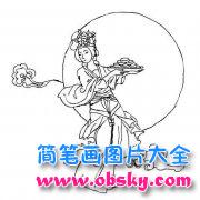 手绘中秋节简笔画图片大全:嫦娥送月饼