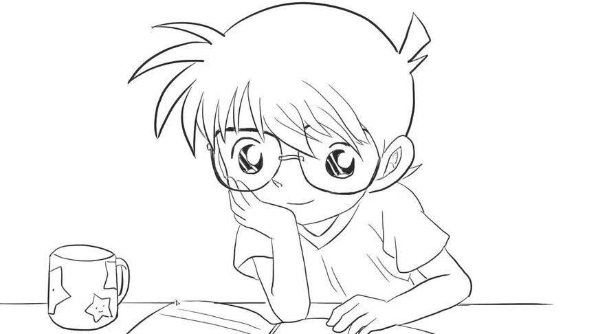 柯南简笔画 手绘柯南头像简笔画