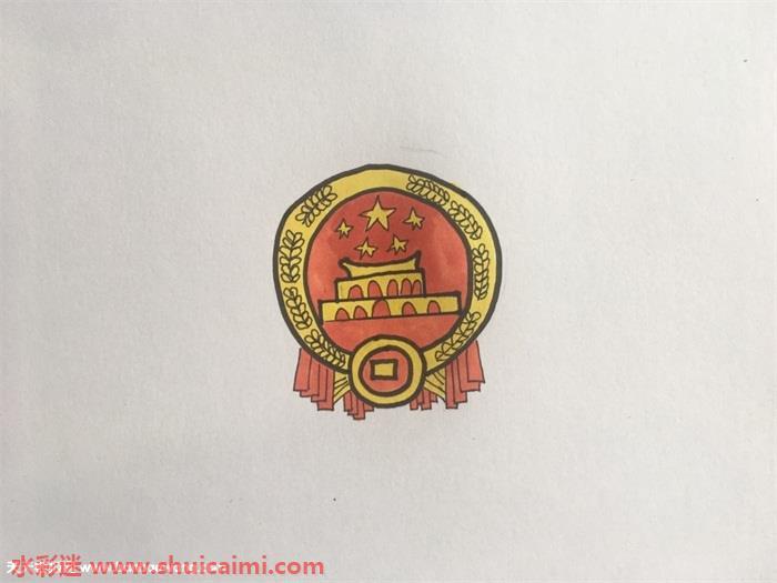 跟着画法步骤图解学国徽简笔画,超简单