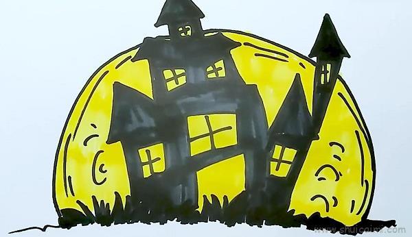 万圣节城堡儿童画怎么画 万圣节城堡简笔画图片