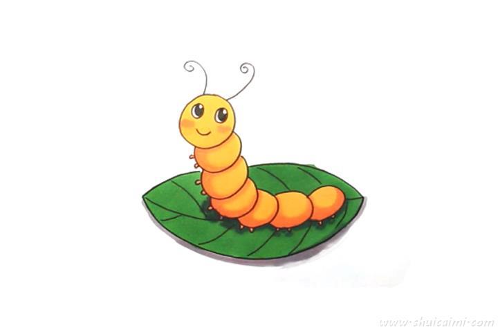 叶子上的毛毛虫怎么画 毛毛虫简笔画图片带颜色