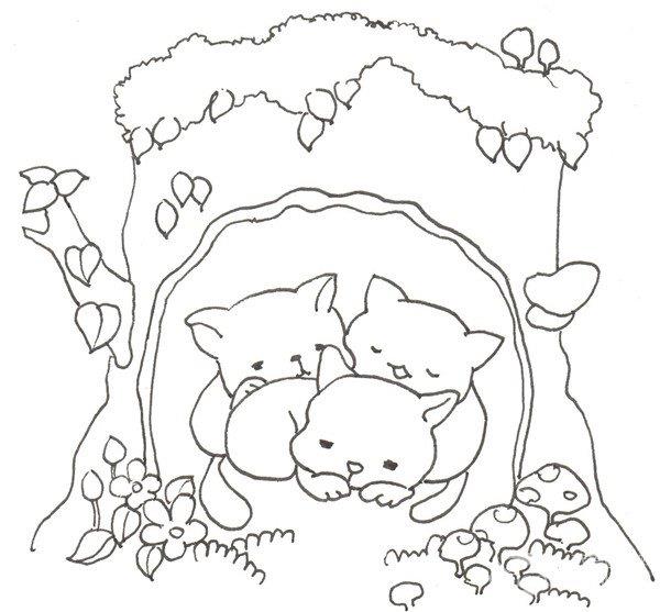 树洞里的猫咪的简笔画怎么画 树洞里的猫咪的简笔画顺序