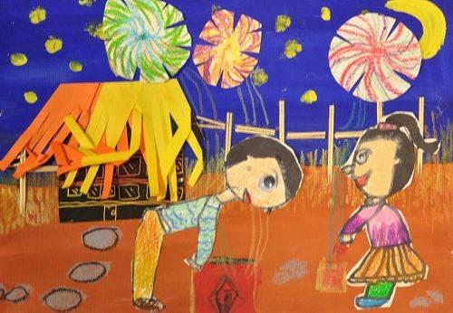 新年放烟花儿童画怎么画 新年放烟花儿童画怎么画的