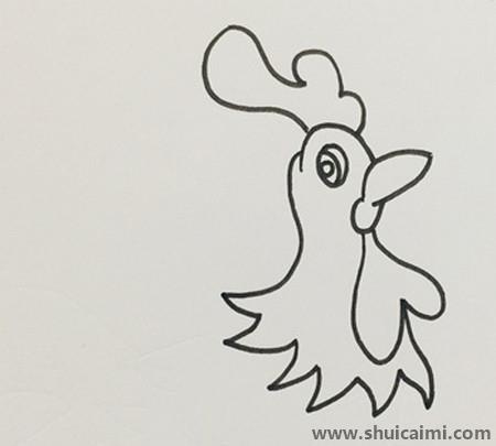 红冠大公鸡涂色简笔画教程