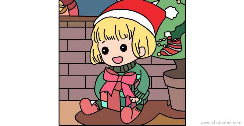 平安夜收到礼物的小朋友简笔画绘画教程