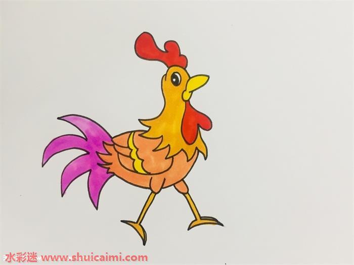艳丽大公鸡画怎么画 艳丽大公鸡画简笔画图片带颜色