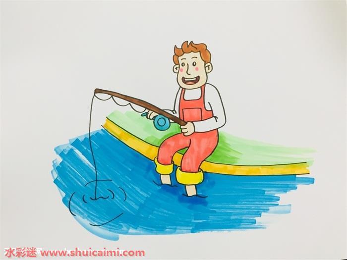 渔夫钓鱼怎么画 渔夫钓鱼简笔画图片彩色