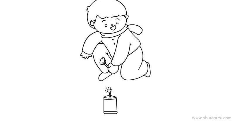 春节小孩放鞭炮儿童画怎么画 春节小孩放鞭炮简笔画简单