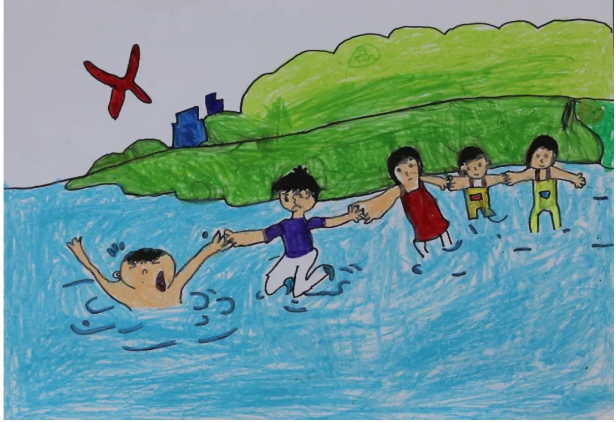 防溺水禁止下水游泳儿童简笔画作品