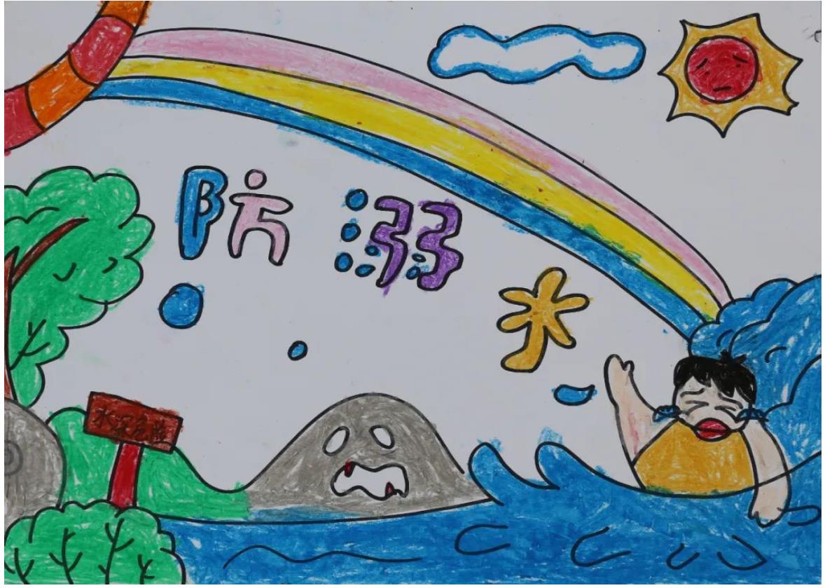 防溺水禁止下水游泳儿童简笔画作品