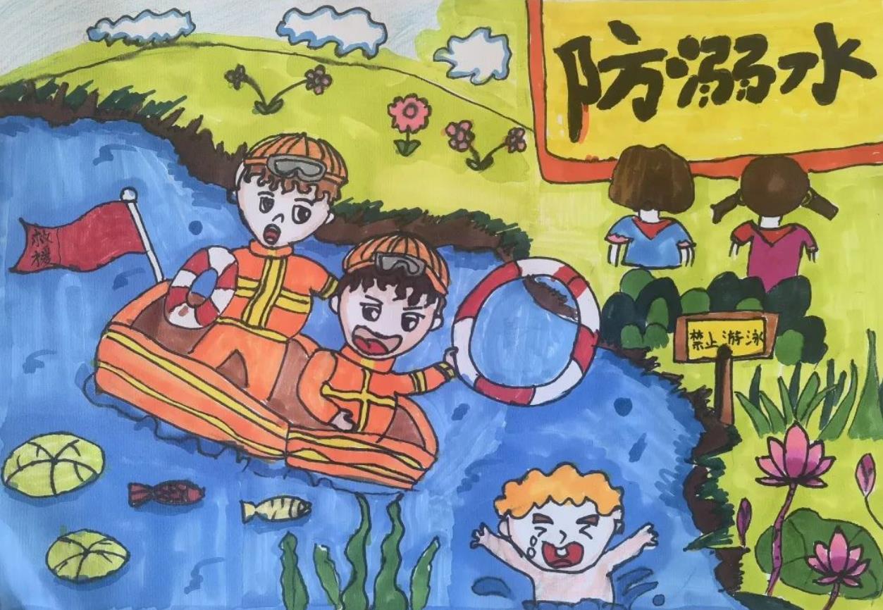 儿童防溺水标志图片简笔画简单又漂亮
