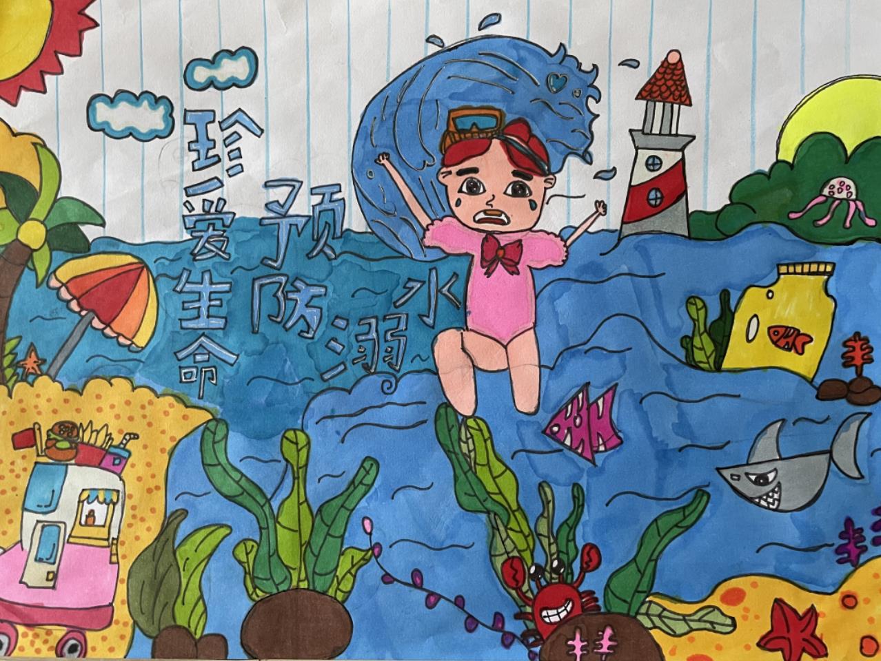 儿童防溺水标志图片简笔画简单又漂亮