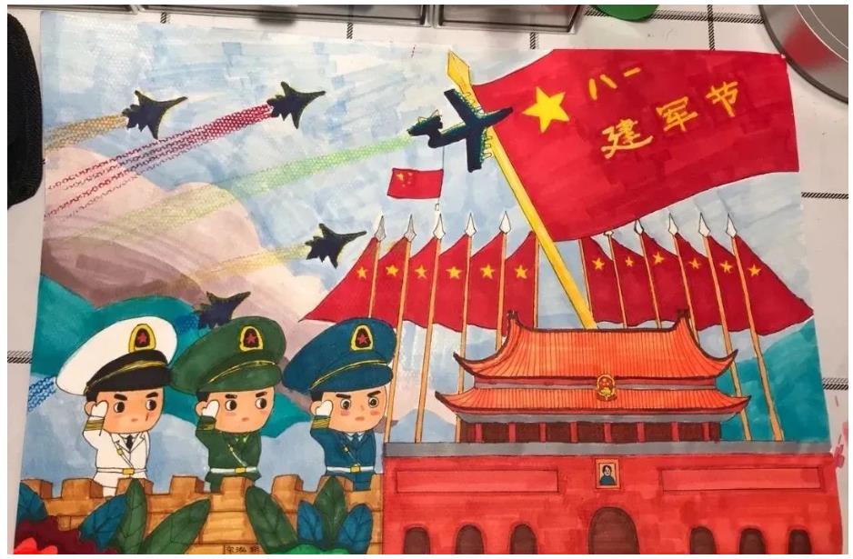 八一建军节主题绘画简笔画作品欣赏