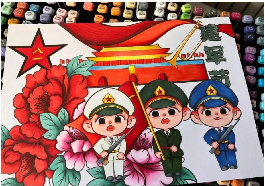 八一建军节主题绘画简笔画作品欣赏