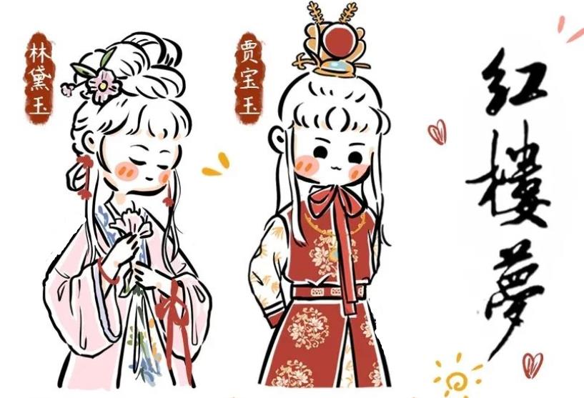 儿童创意美术:红楼梦人物画像简笔画作品欣赏