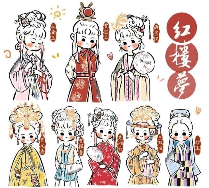 儿童创意美术:红楼梦人物画像简笔画作品欣赏
