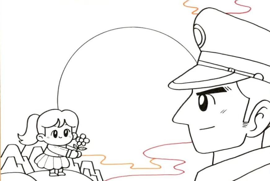 八一建军节简笔画涂色(含模板素材)