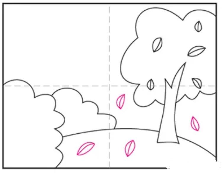 简单易学的秋天落叶场景简笔画