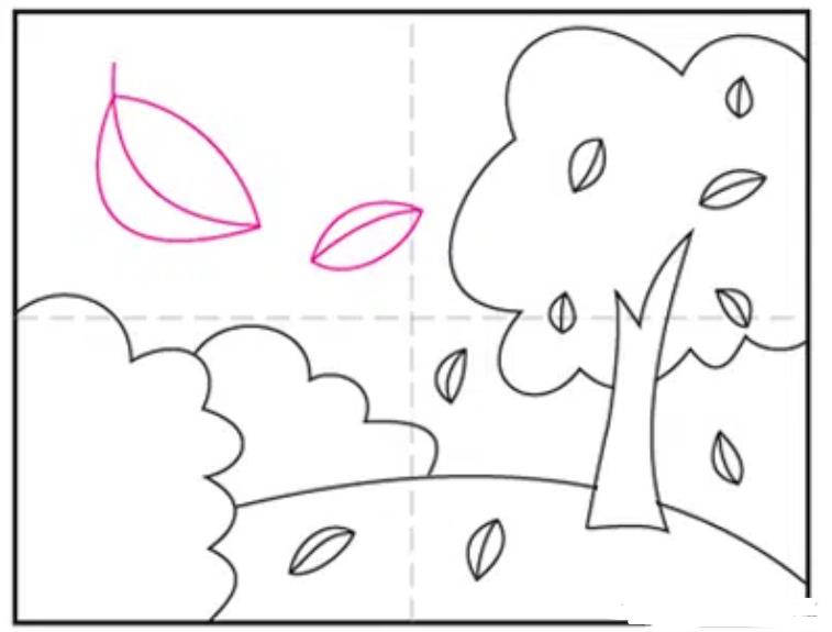 简单易学的秋天落叶场景简笔画