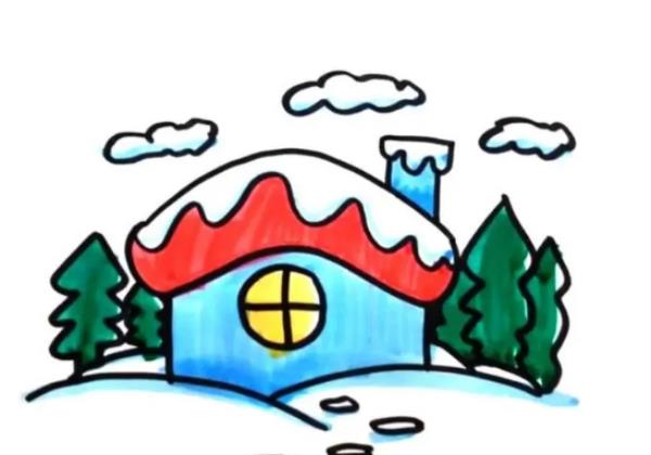2023冬天雪景房子简笔画大全漂亮