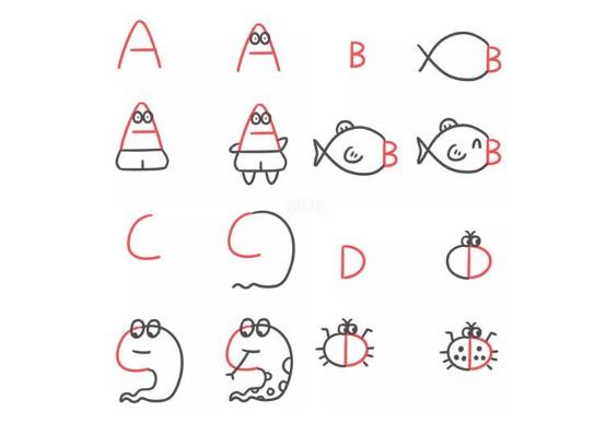 精选可爱字母动物简笔画图片大全欣赏