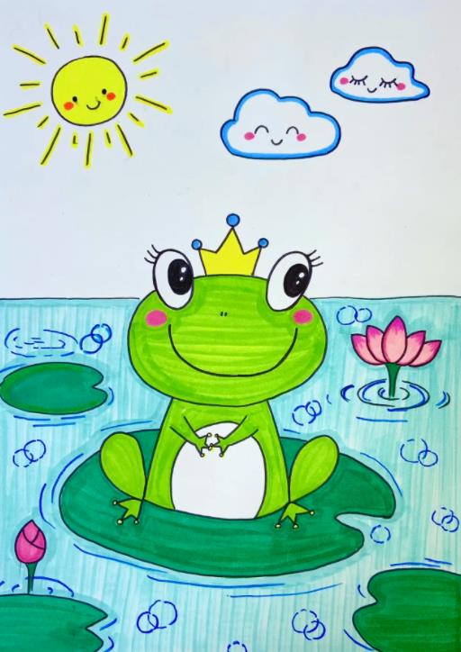 青蛙荷叶简笔画一步一步教程