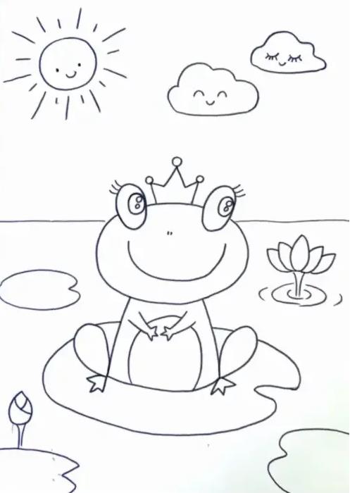 青蛙荷叶简笔画一步一步教程