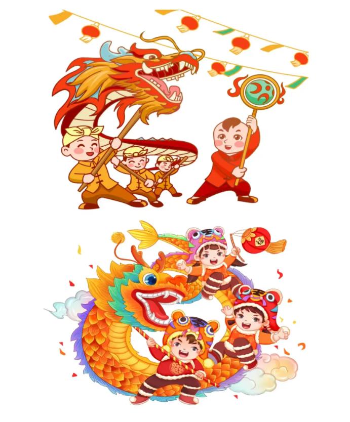 2024过年舞狮简笔画图片彩色可爱