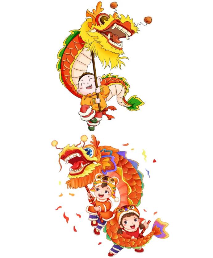 2024过年舞狮简笔画图片彩色可爱