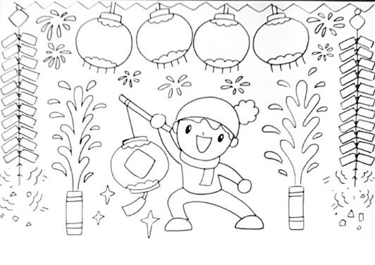 2024春节场景画怎么画简笔画小学二年级