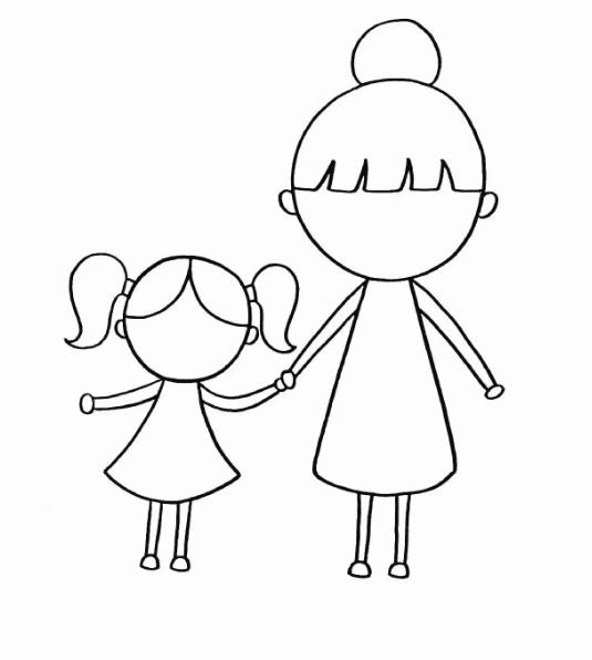 幼儿简笔画: 一步一步教你画妈妈和女儿