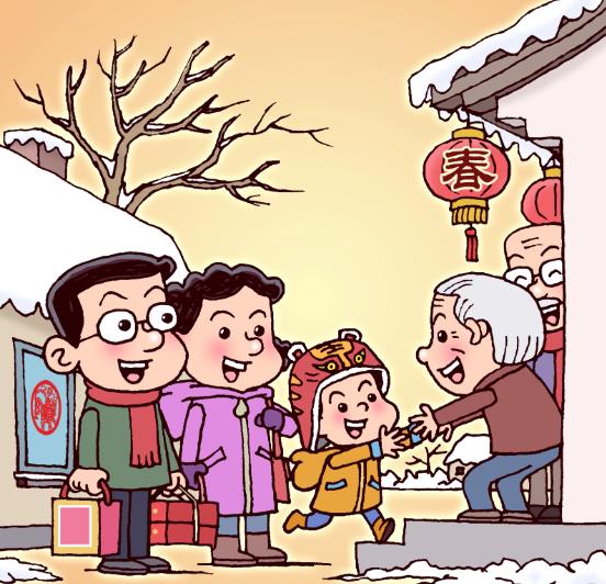正月初二回娘家简笔画图片欣赏大全