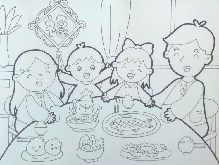 过年团圆饭简笔画图片大全欣赏