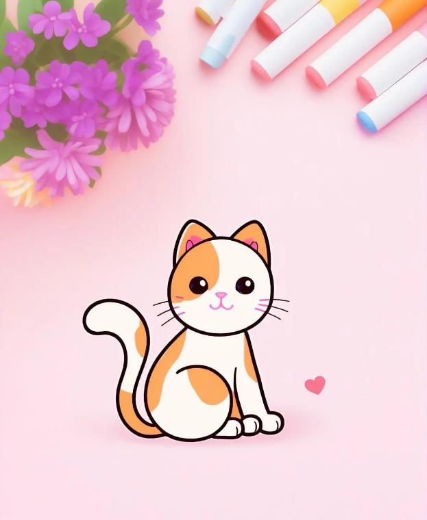 6个0画小猫涂颜色一步一步教程