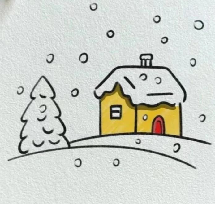 一步一步教我画冬天雪景简笔画步骤分享