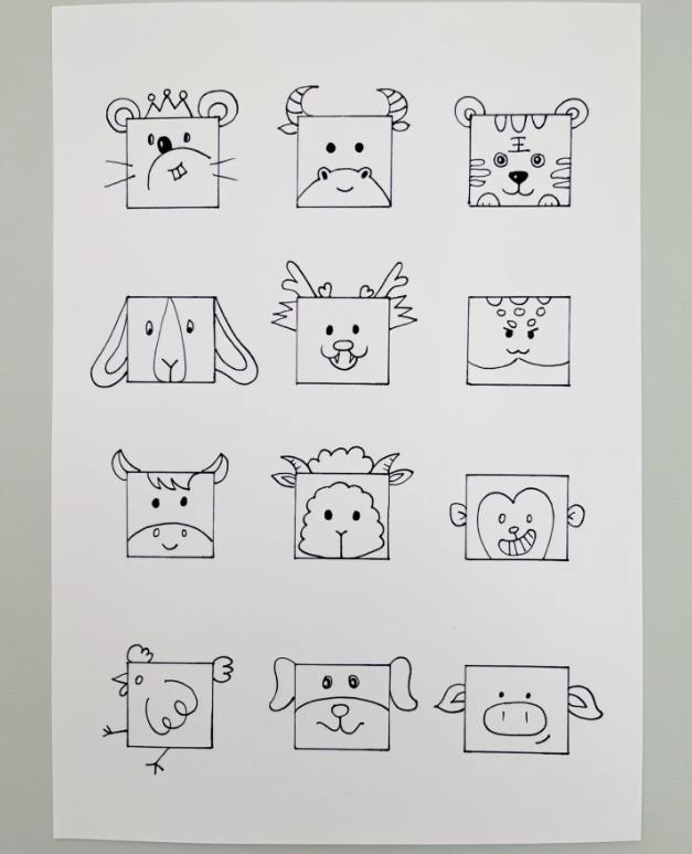 用正方形画小动物简笔画 儿童画正方形图案大全