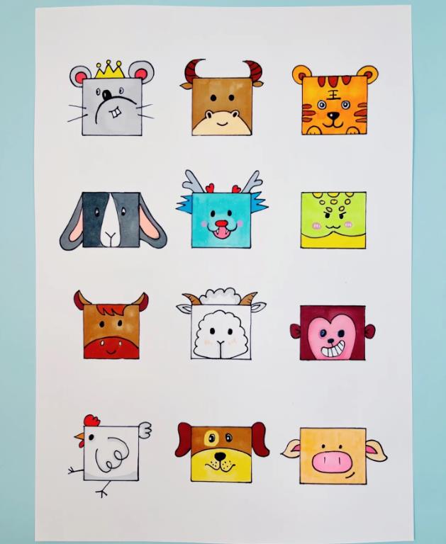 用正方形画小动物简笔画 儿童画正方形图案大全