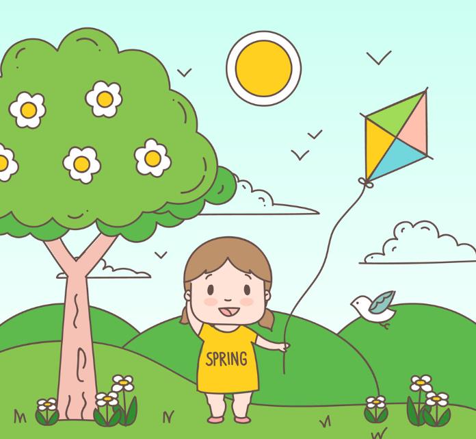 卡通的春天放风筝的简笔画图片大全