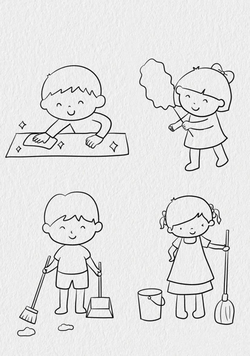 儿童简笔画人物彩色简单漂亮 家务简笔画教程图片