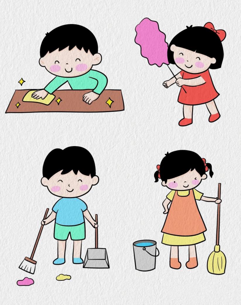 儿童简笔画人物彩色简单漂亮 家务简笔画教程图片